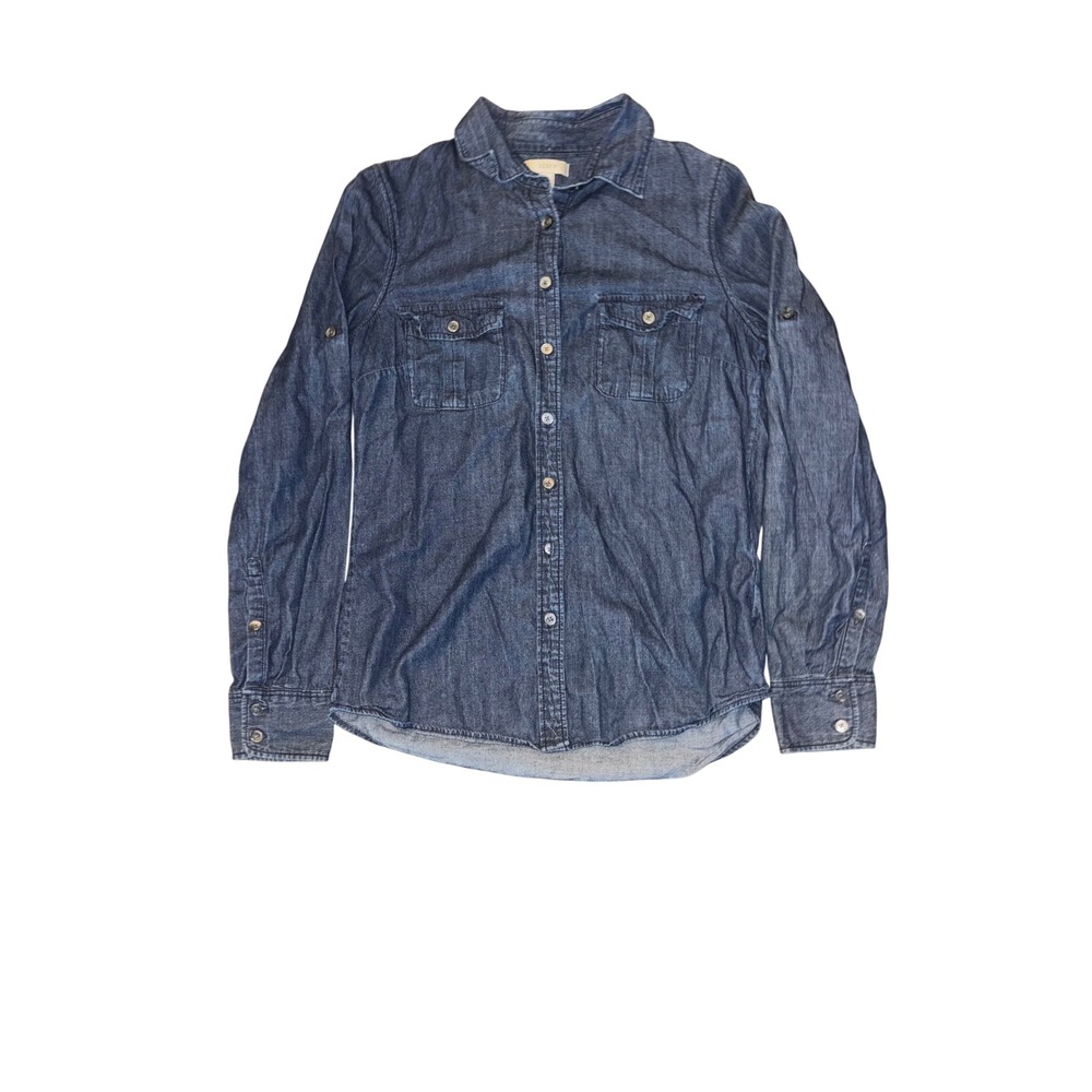 J.Crew Denim Chambray Shirt Size 2 Blue Utility Button Down Pocket Long‎ Sleeve